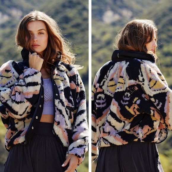 Free People Jacket Rocky Ridge Hit the Slopes Black Combo Fleece Teddy Medium